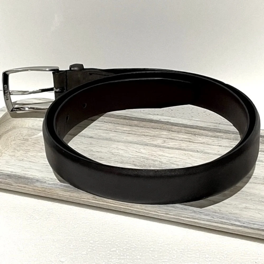 Dark Brown Leather Belt with Silver Buckle Size 40